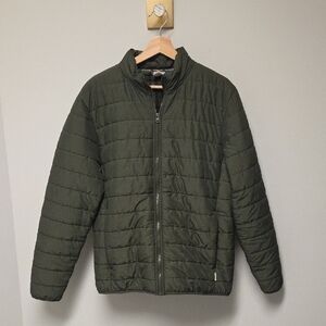 Voyager Men's Quilted Puffer Coat, Fleece Interior, Green, Medium